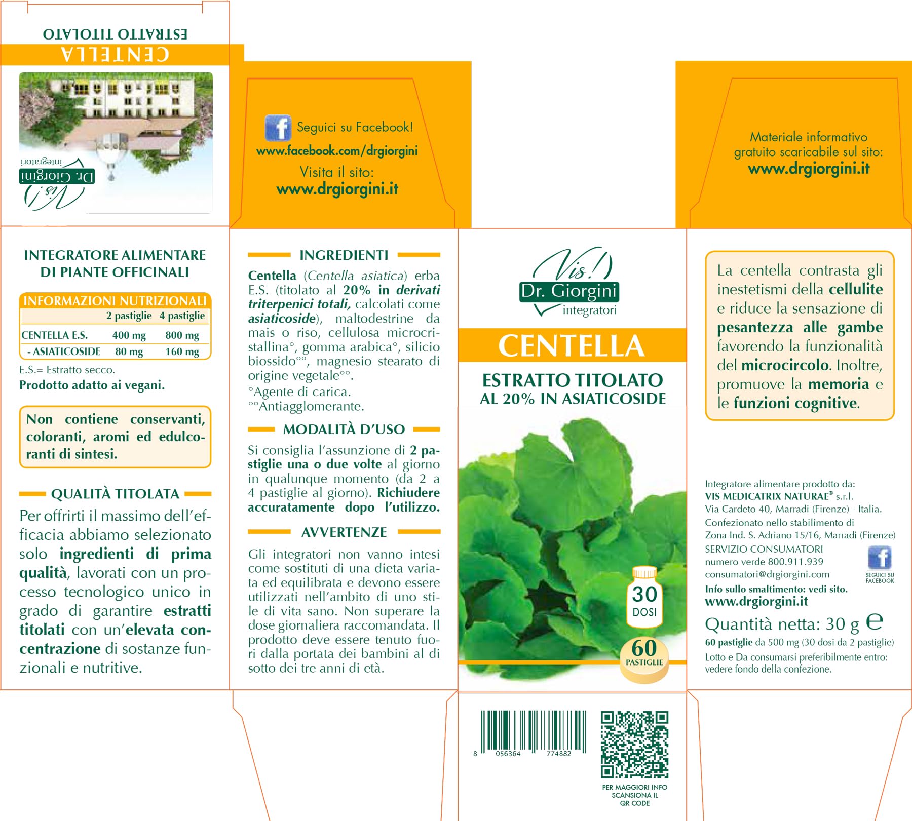 Dr Giorgini CENTELLA Estratto Titolato al 20% in Asiaticoside Pastiglie - 30 g