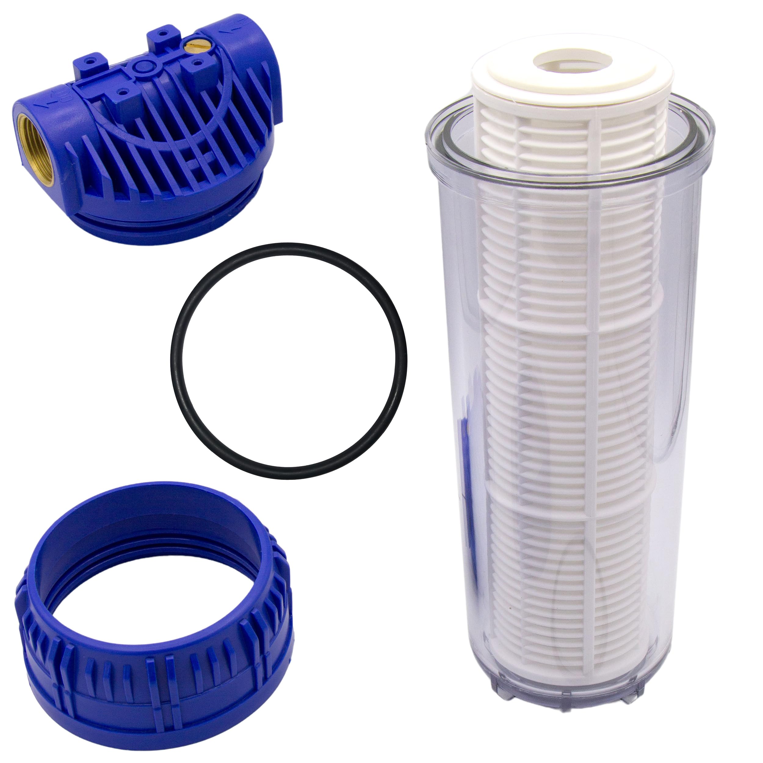 VARIOSAN Prefiltro (10 pulgadas) para bombas y plantas de agua doméstica 18434, rosca interior de 1", 8 bar, caudal de 6000 l/h, ancho de malla de 0,06 mm