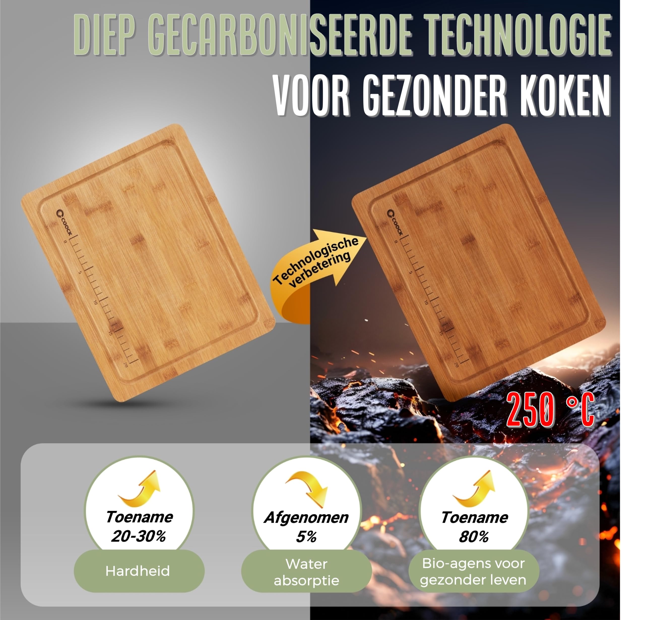 Bambus Schneidebrett-Set mit Halter – 3 Stück (Groß 40x30, Mittel 33x26, Klein 26x18 cm) – Carbonisierte Premium Schneidebretter mit Saftrille, Servierbrett & Käsebrett – Beidseitig