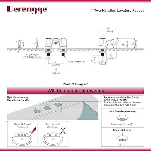 Miniatura 2 de Derengge Nuevo Grifo De Baño De Dos Manijas De Acrílico, Cromo Pulido
