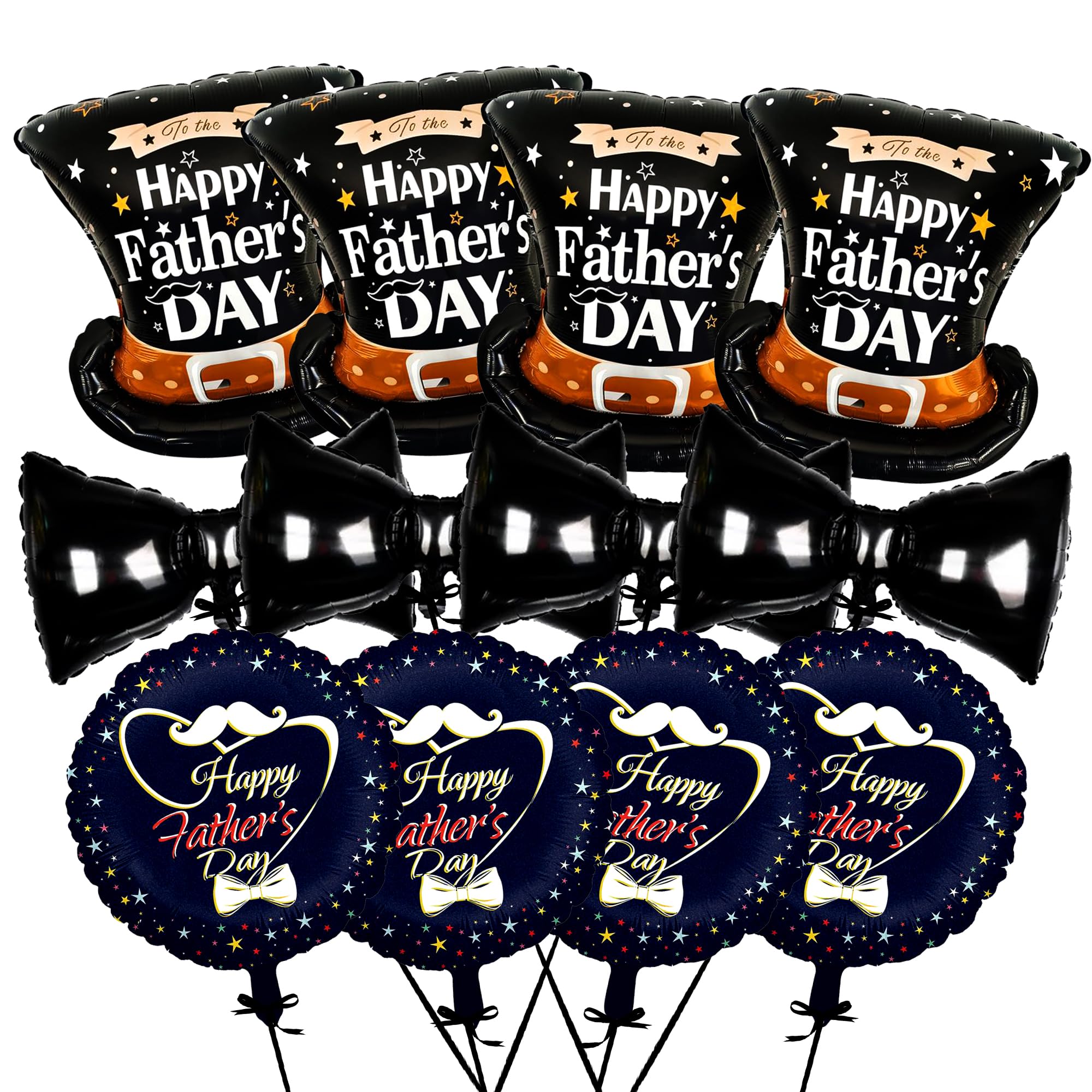 Happy Fathers Day Balloons Set - 12 Pieces | 4 Pieces, Giant 31 Inch Bow Balloons | 4 Pieces, 25 Inch Hat Balloon | 4 Piece 18 Inch Round Father's Day