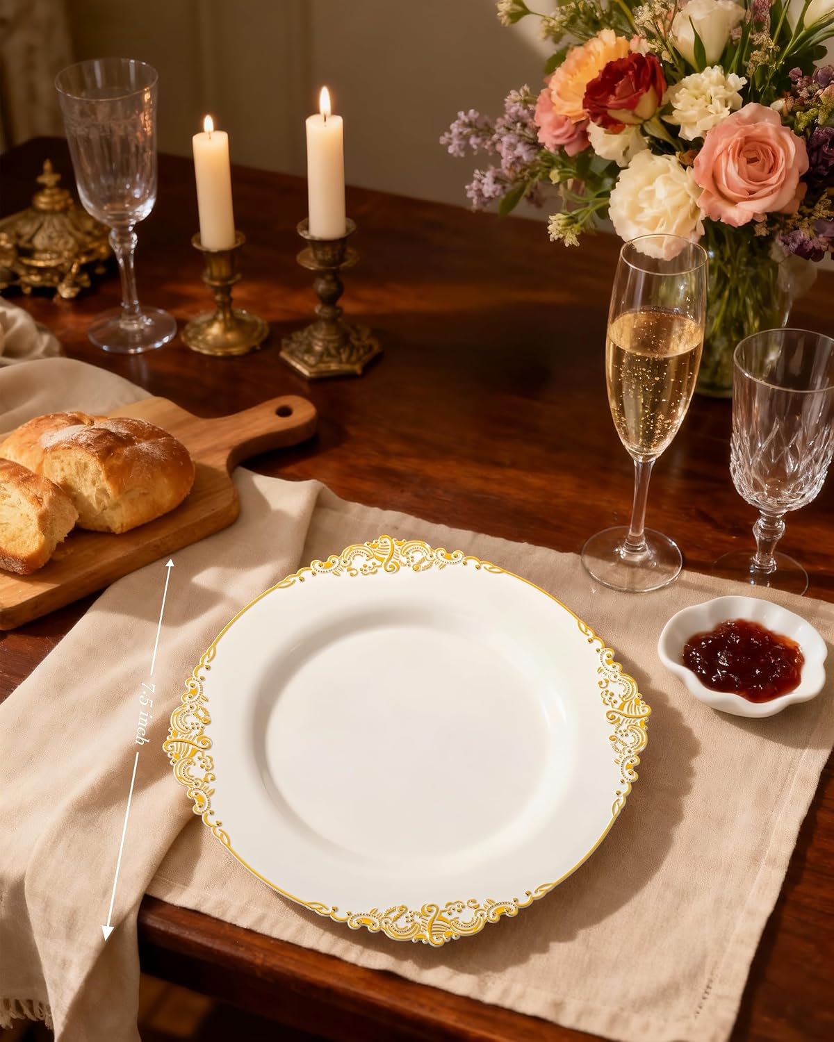 Nervure 200Pcs 7.5inch and 10.25inch Ivory Plastic Plates