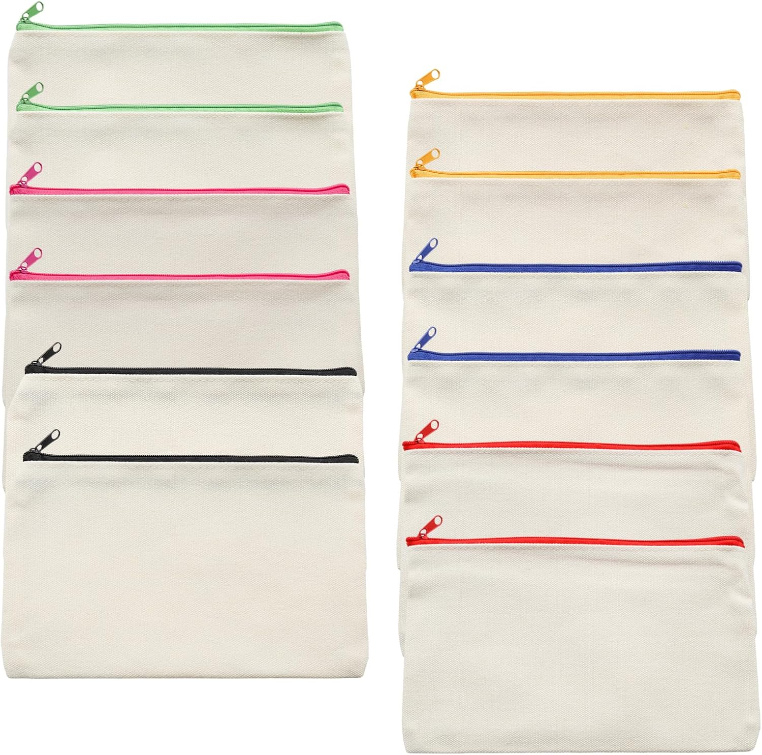 Blank Canvas Bags Zipper Pouch Makeup Bags, 12 Pcs, Color Zipper