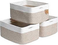 NaturalCozy 3-Pack Cotton Rope Storage Baskets 16.8x13x7.6in - Sturdy Woven Bins for Toys, Laundry, Shelves, Closet, Kitchen Organizing