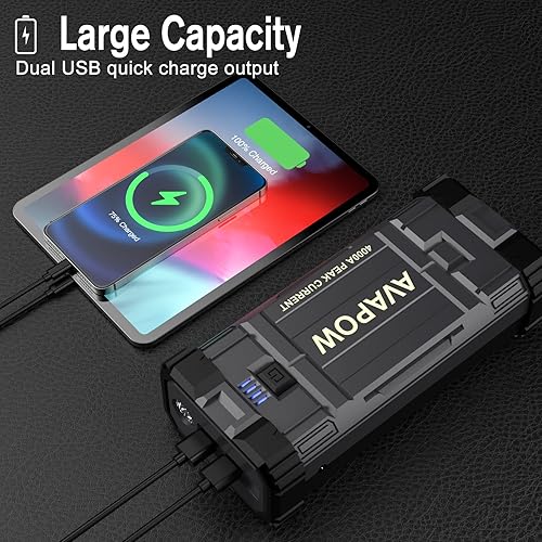 Miniatura 6 de AVAPOW Arrancador de salto A58 4000A con cargador de pared AVAPOW 18w para carga de arranque o carga de teléfono