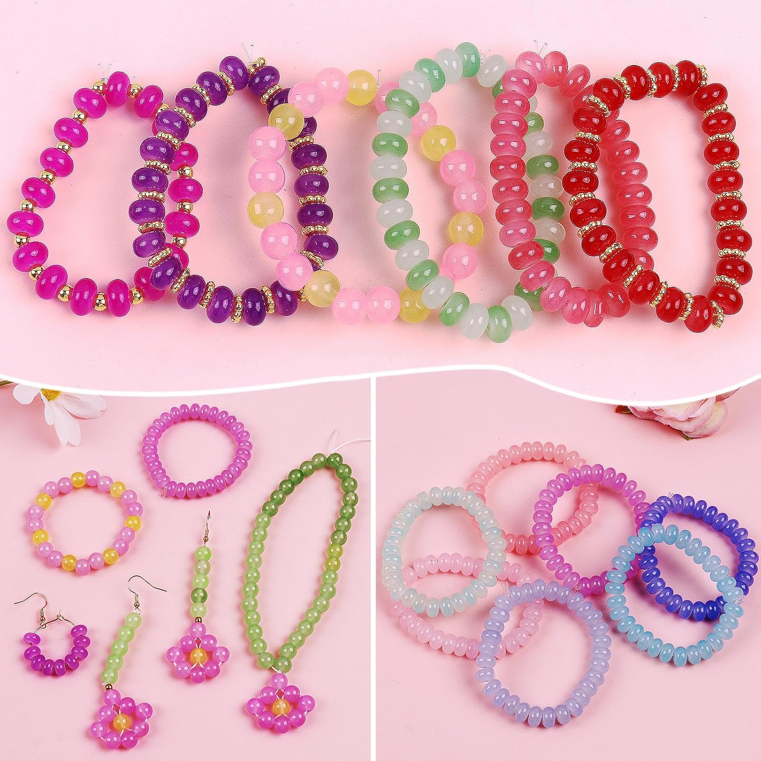 1250pcs Abacus Glass Beads for Jewelry Making, 5x8mm Crystal Rondelle Beads for Bracelets, 24 Colors Bracelet Making Kit with Gemstone Rondelle Spacer Beads for DIY Jewelry Crafts Gifts (2 Box) - Image 5