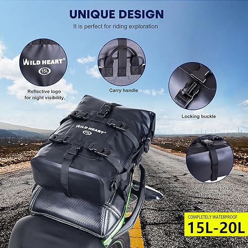 Miniatura 5 de WILD HEART Bolsas impermeables para barra de choque, 6L8L15L, bolsa de motocicleta utilizada como equipaje de motocicleta, asiento trasero, soporte