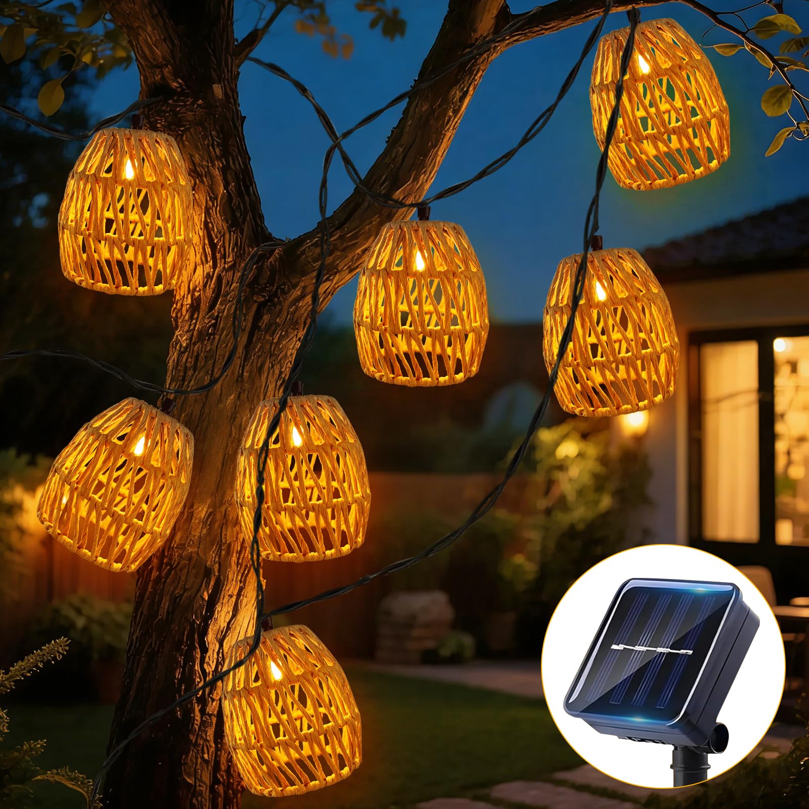 10 Stück LED Solar Lichterkette Outdoor 3.6m, Lichterkette Außen Solar Wetterfest IP65, Papierseil Solarlichterkette, Solar Lichterkette Aussen, Solar Lampions Außen Wetterfest Für Garten Balkon (A)