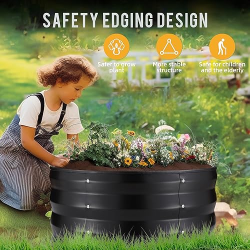 Miniatura 5 de ZXZYHFTY Kit de cama de jardín elevada galvanizada redonda, caja de maceta elevada negra para jardín, macetas elevadas redondas de metal grandes