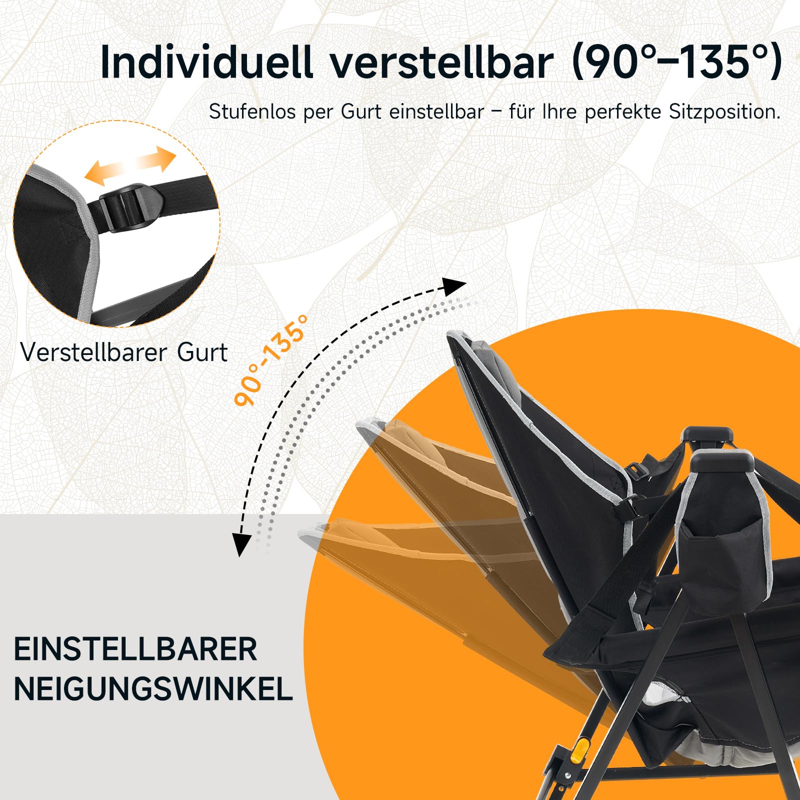 Faltbarer Campingstuhl mit Fußstütze, 180kg, Schaukelfunktion