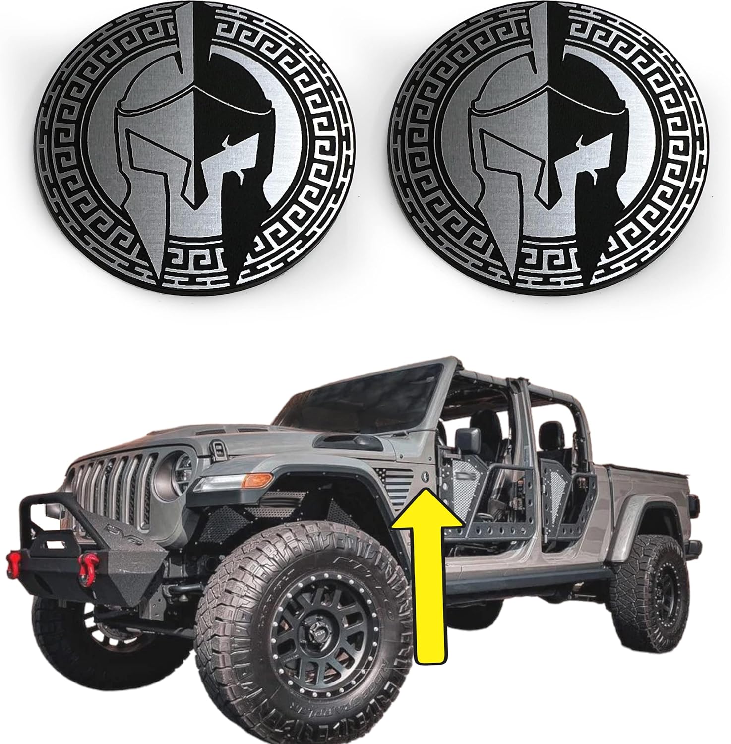 2 Custom Spartan Emblems for Jeep Gladiator Style Fender Badge