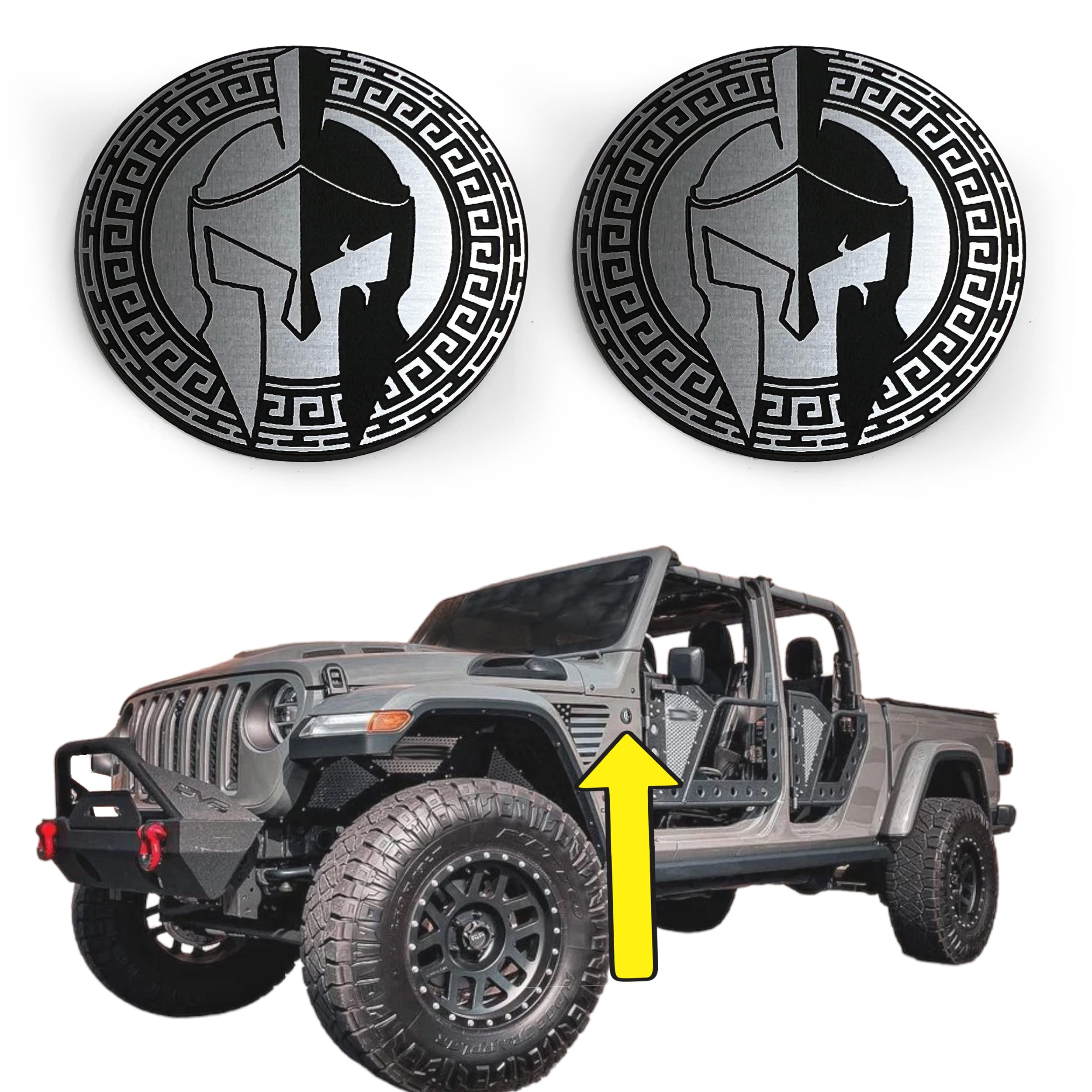 2 Custom Spartan Emblems for Jeep Gladiator Style Fender Badge