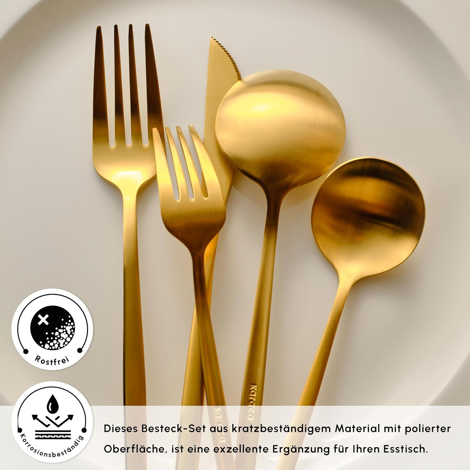 Karaca Orion Gold 30-Piece Cutlery Set, Knives, Forks, Spoons, Cake Forks, Stainless Steel, Cutlery, Table Cutlery Set, Healthy and Hygienic, Modern Design
