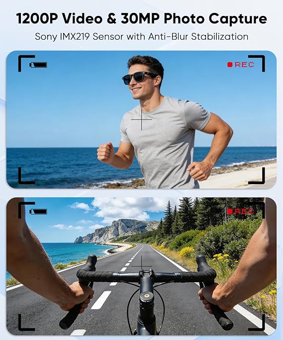 AI Smart Glasses with Camera, Built-in ChatGPT AI Voice Assistant, 1200P Video Recording, 8MP IMX219, 8-Hour Music Playback, Detachable Lenses, Real-Time Translation, with 3600mAh Charging Case