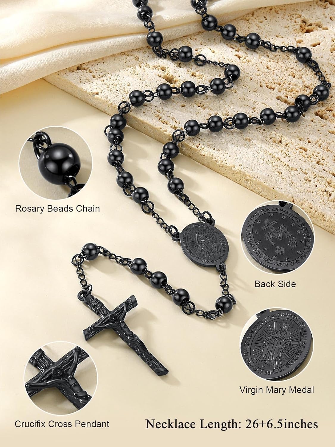 FaithHeart Rosary Beads Catholic Necklace for Men, St Michael/St Christopher/Virgin Mary Prayer Rosaries with Crucifix Cross Stainless Steel Praying Rosary Necklace - Image 5