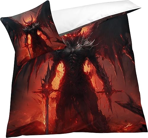 Juego de funda de edredón de monstruo, tamaño individual, 3 piezas, funda de edredón gótica de terror y 2 fundas de almohada, microfibra suave,