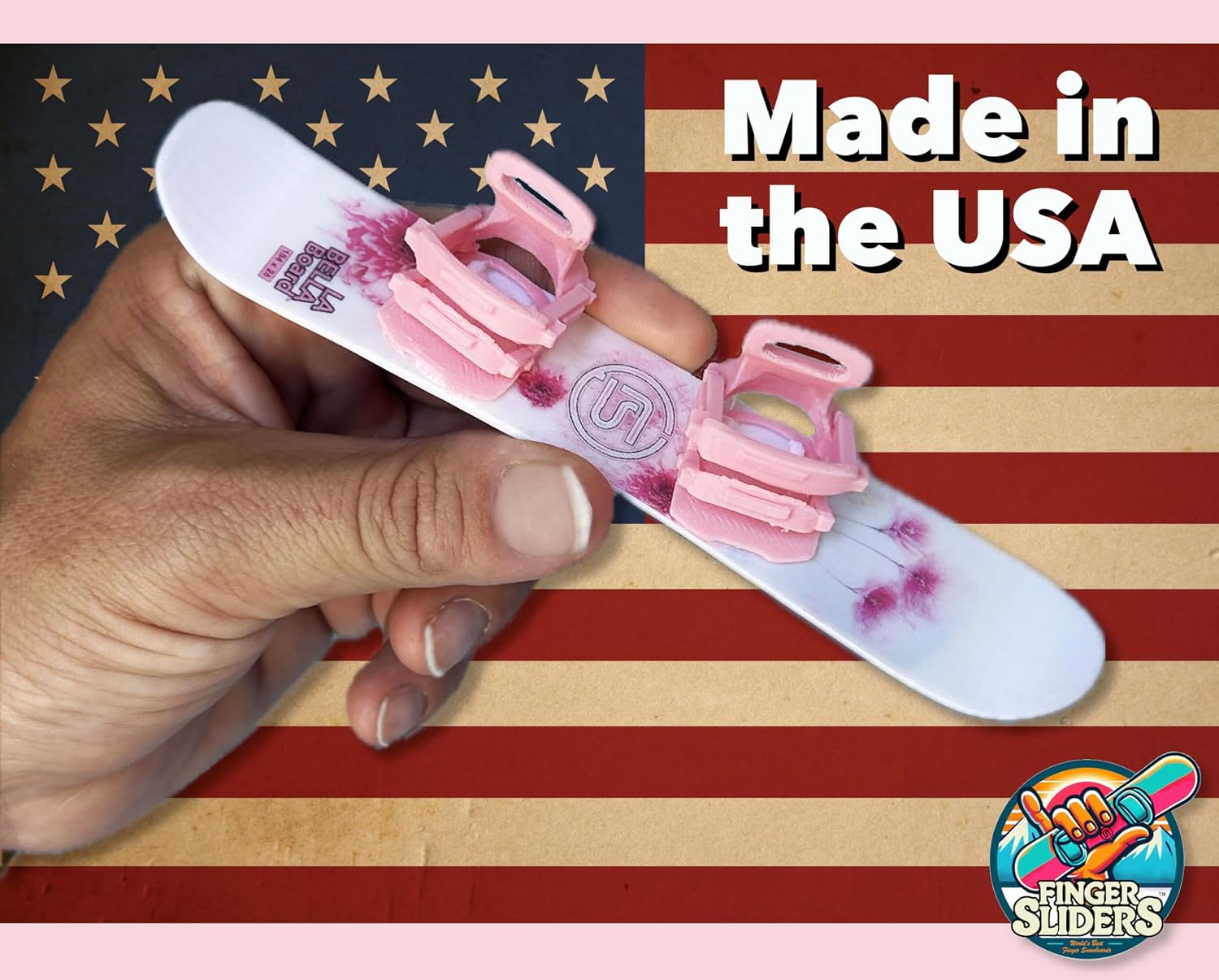 Finger Sliders Premier Mini Snowboard Fun Finger Snowboarding Model La Bella Boardwith Bindings for Fingerboard Tricks Gift Snowboarder Decor (White Snowboard with Pink bindings)