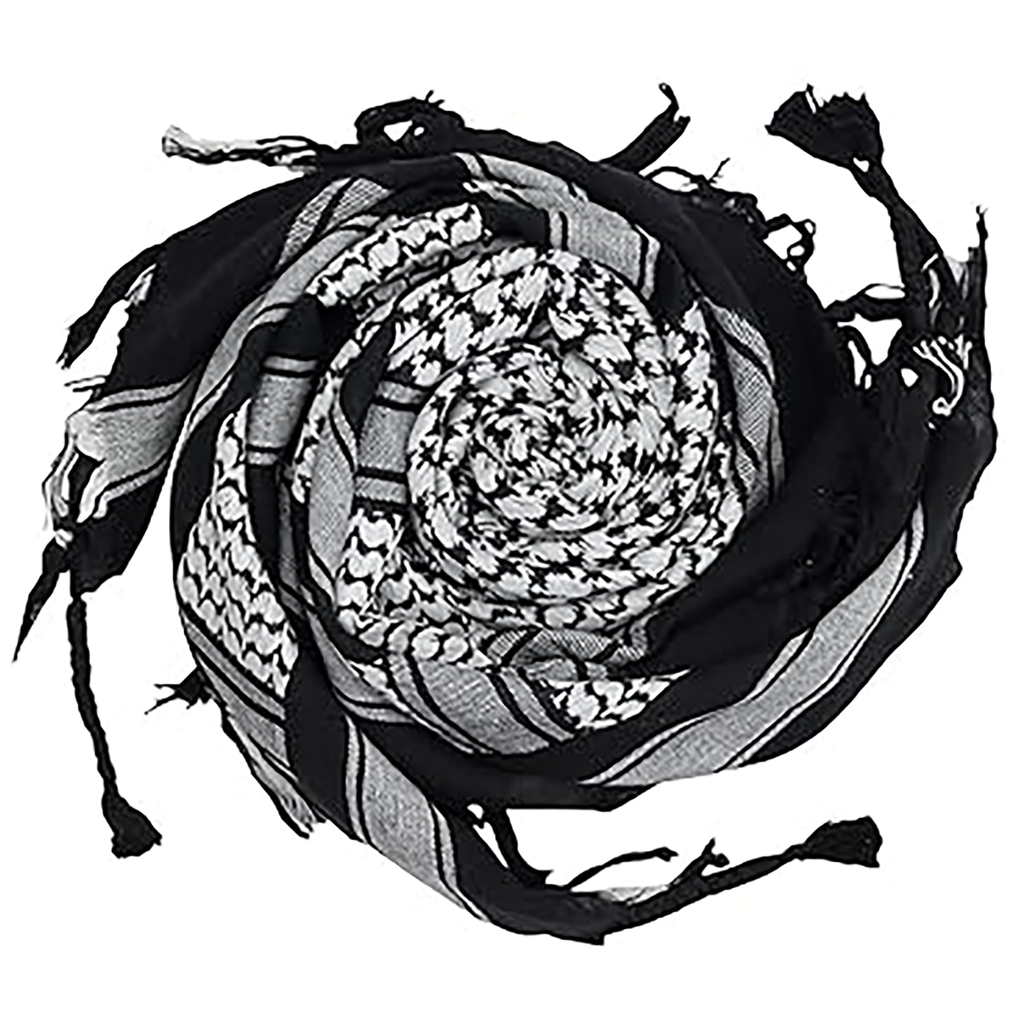 Cotton Shemagh Tactical Desert Keffiyeh Scarf Arab Sun Hat Wrap Soft SAS Army Military Heack Neck Mask Scarf (Black & White)