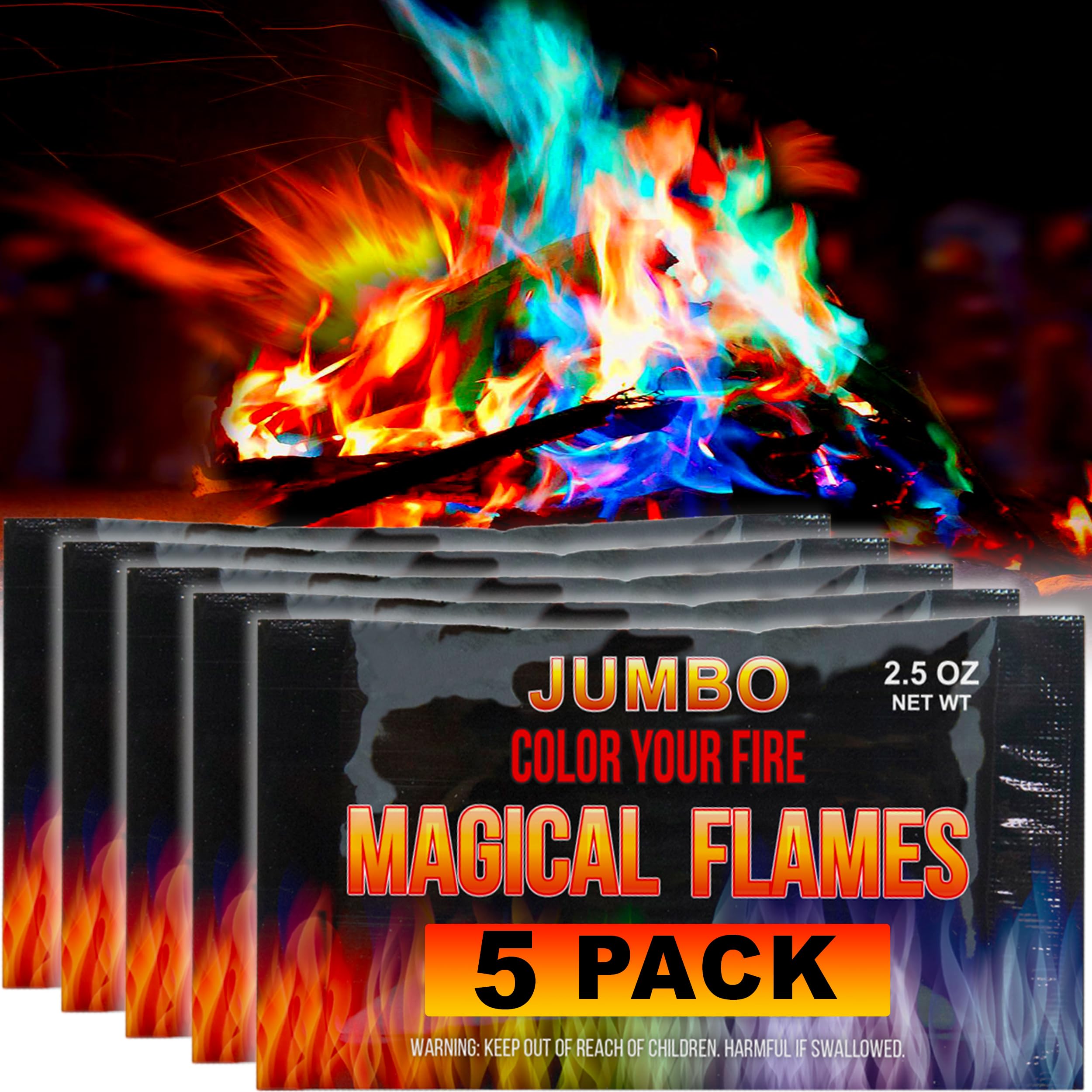Magical Flames Fire Color Packets (25 Pack), Vibrant Multi-Color Fire for Fire Pits, Campfires, Bonfires & Fireplaces - Camping Essentials & Outdoor Party Accessories — Amazon image 11