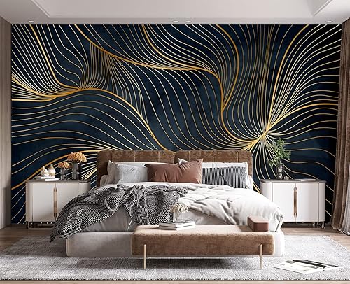 Eierme Papel tapiz de pared Simple Golden Lines para dormitorio, 103 x 69 pulgadas