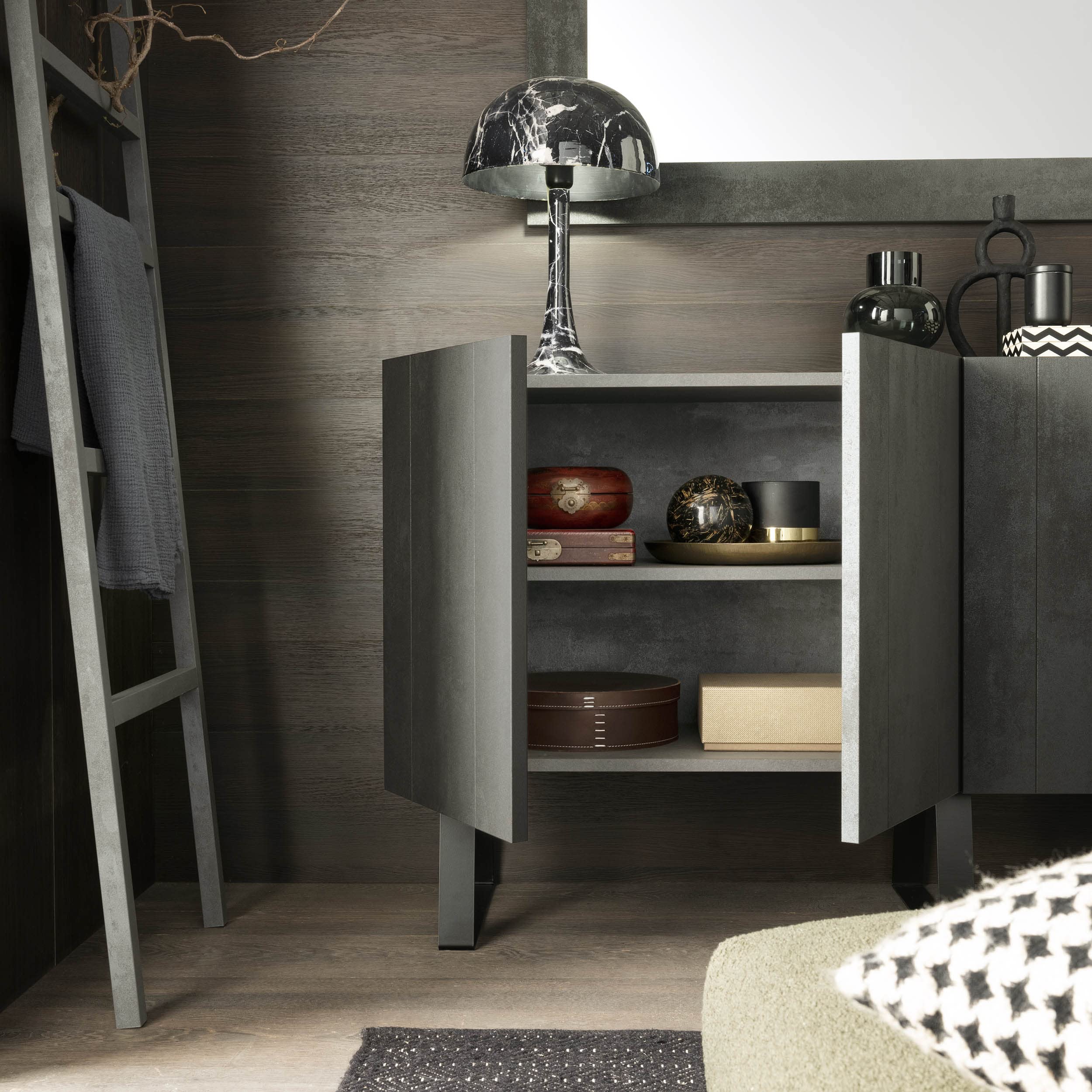 ARHome Sideboard Urban, 160 x 42 x 84 cm, Dunkler Beton, Anrichte 4 Türen, Made in Italy