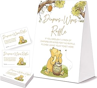 Diaper and Wipes Raffle Tickets Baby Shower Game Signs, Bear Themed Baby Shower Decorations with 1 Standing Sign and 50 Tickets, Gender Reveal Party Game Supplies, Bear Supplies Party Decorations, 2