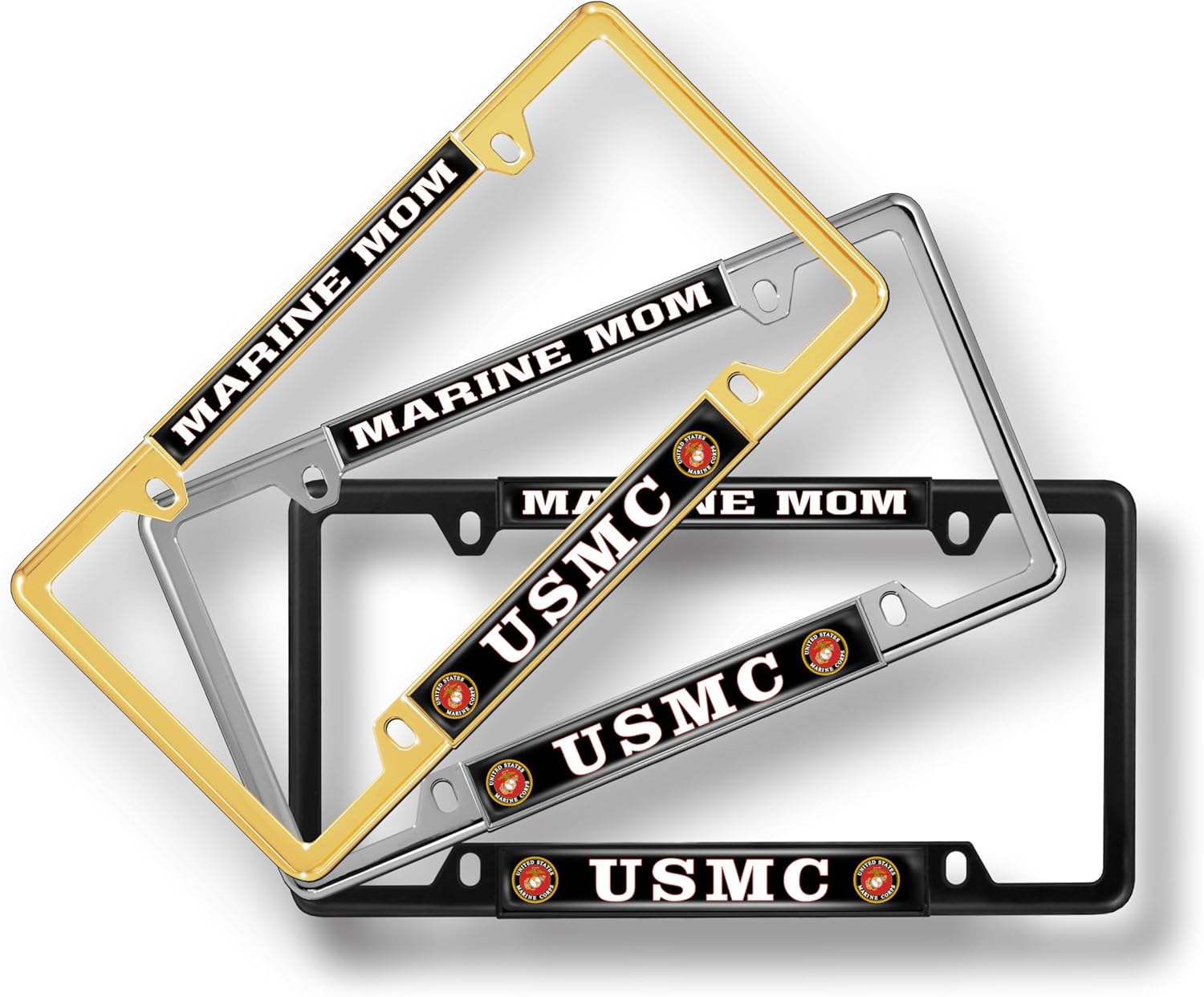 [Officially Licensed US Marine Corps Product] - USMC Marine Mom - Domed Custom-Made Personalized Narrow (Thin) Top 4 Hole Metal Car License Plate Frame with Free caps - Black Frame (Qty: 1)