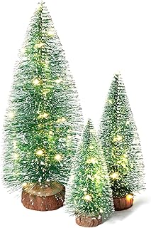 Small Christmas Tree with Lights, Mini Christmas Tree Table Top Decorations, Desktop Miniature Pine Tree Xmas Holiday Decor, 3Pcs with Light