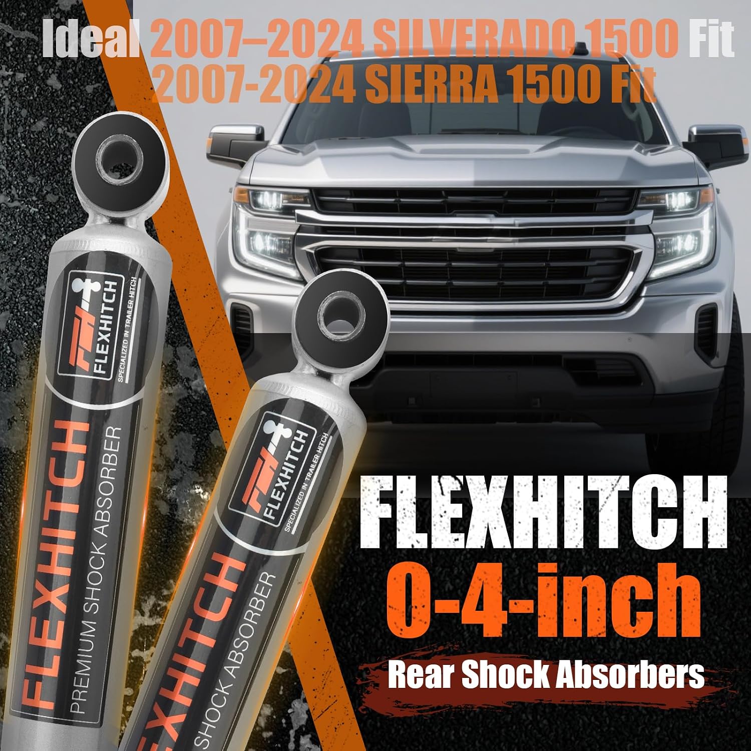 0-4" Rear Shock Absorbers for 2007-2026 Silverado 1500 Sierra 1500 4WD/RWD, Off-Road Suspension Upgrade Restores Proper Shock Travel & Enhances Ride Comfort