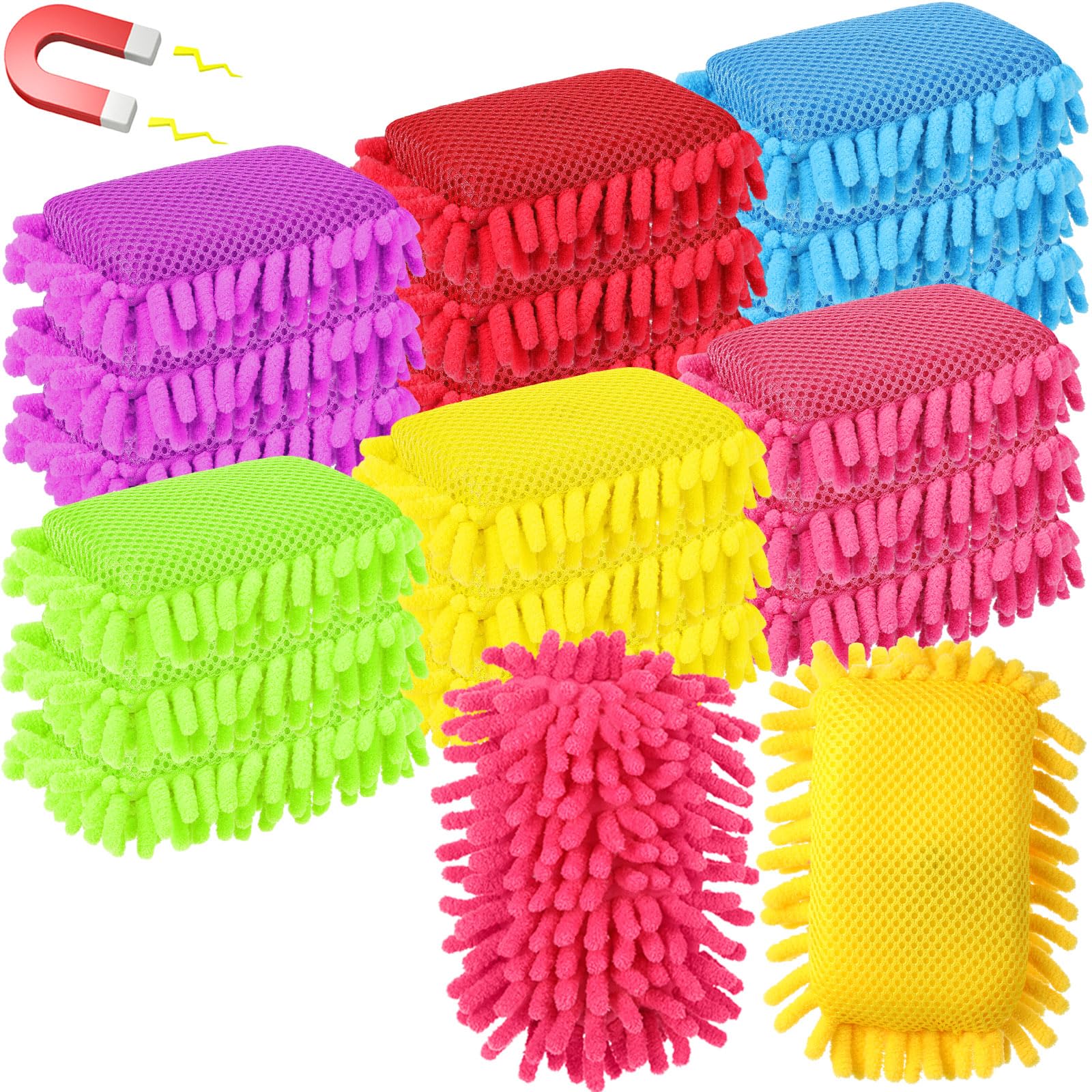 Sherr 18 Pcs Microfiber Shag Magnetic Dry Erase Erasers Washable School Whiteboard Eraser Bulk Colorful White Board Eraser for Chalk Markers Home Classroom Office (Rainbow Color)