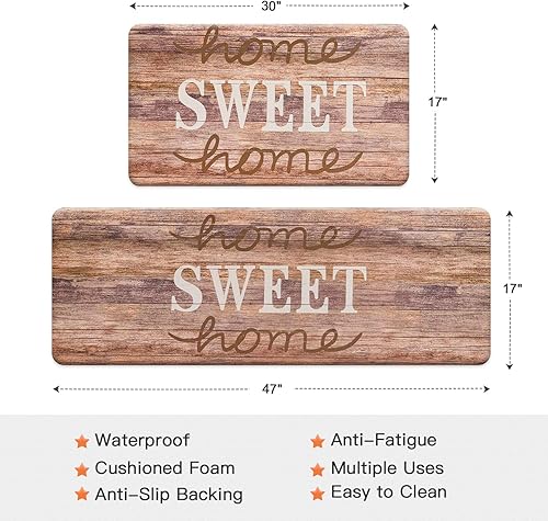 Miniatura 6 de ROSMARUS Sweet Home - Juego de 2 alfombras de cocina, acolchadas antifatiga, impermeables, fáciles de limpiar, cómodas, juego de alfombrillas de