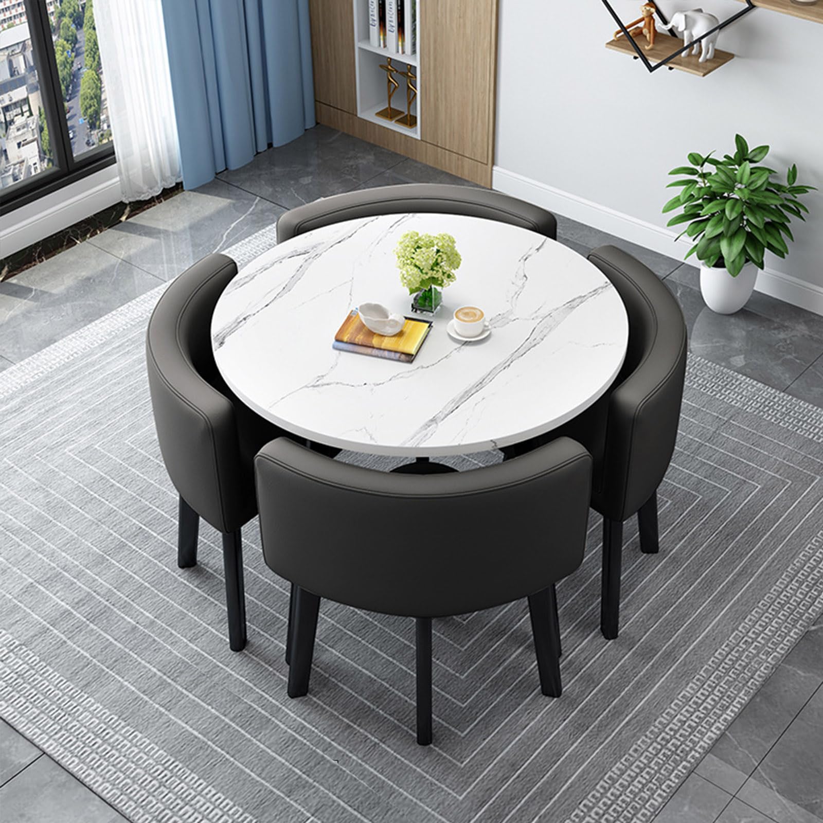 Round/Square Dining table Set with Chairs, Modern Conference Table and 4 Chairs Set, Reception Table and Chair Combination,Wooden Kitchen Table Set for 4 for Living Room Dining Room(80cm(31.5in), I)