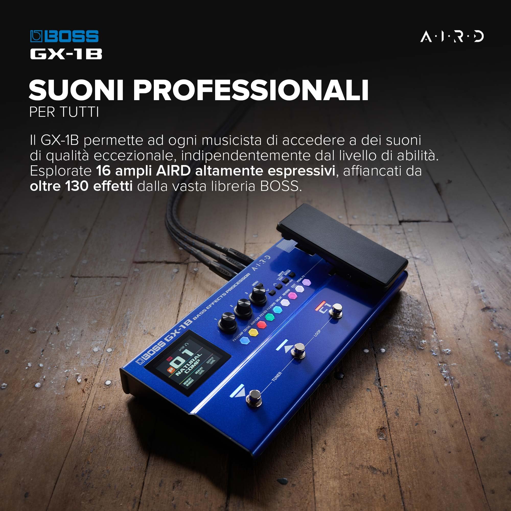 BOSS GX-1B | Processore di effetti per basso ultra-portatile | Ricco di ampli ed effetti iconici | Generatore sonoro AIRD di alta qualità | Ideale per i bassisti principianti | Connettività Bluetooth