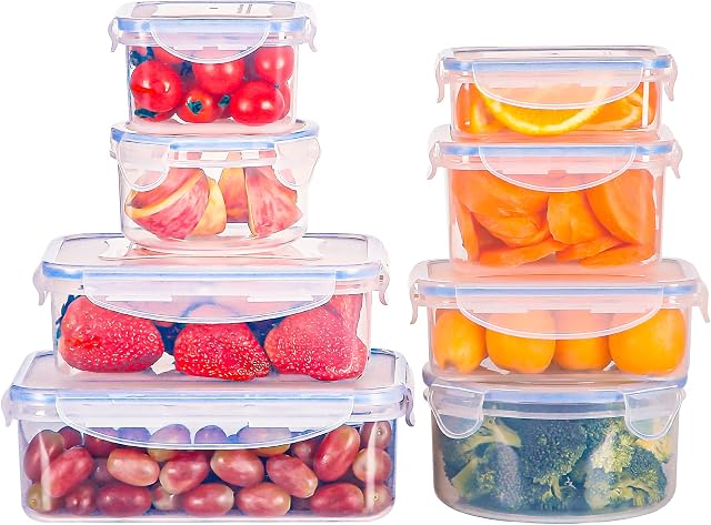 Plastic Food Storage Container 8 Pack, DIDO Reusable Airtight Food Storage Containers with Lids, Leak Proof, Microwavable, Freezer & Dishwasher Safe, BPA Free