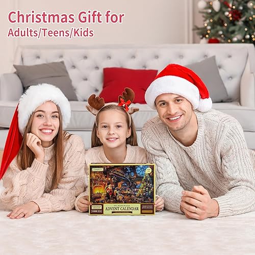 Miniatura 7 de Calendario de Adviento 2024, rompecabezas de Navidad, rompecabezas de taller de Papá Noel, 24 piezas, 1008 piezas, rompecabezas para adultos,