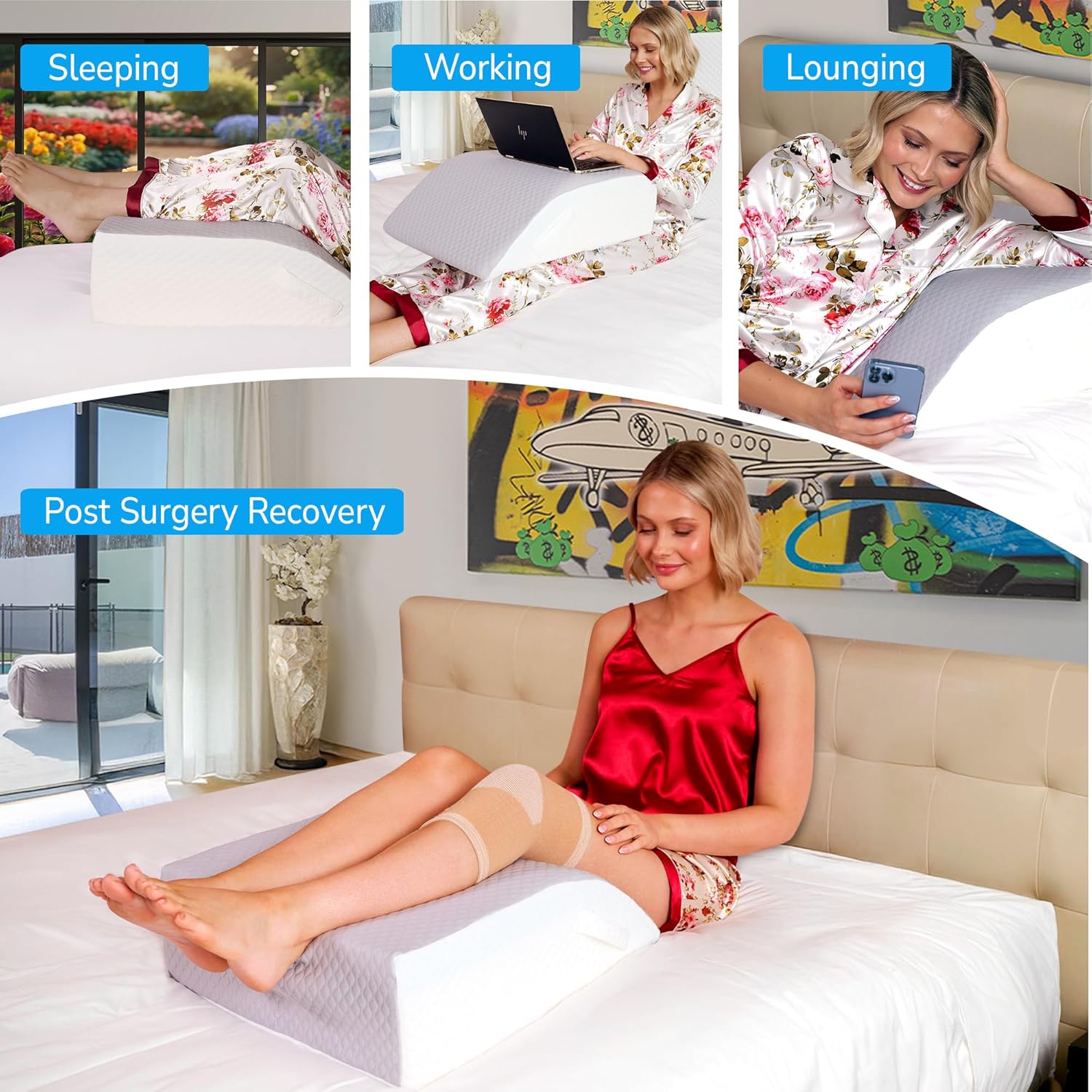Sleepnitez Bed Wedge Leg Elevation Pillows for After Surgery, Memory Foam Leg Elevating Pillow for Both Legs, Back Hip Foot Ankle Pain Relief, Sciatica, Edema Relief Washable Cover
