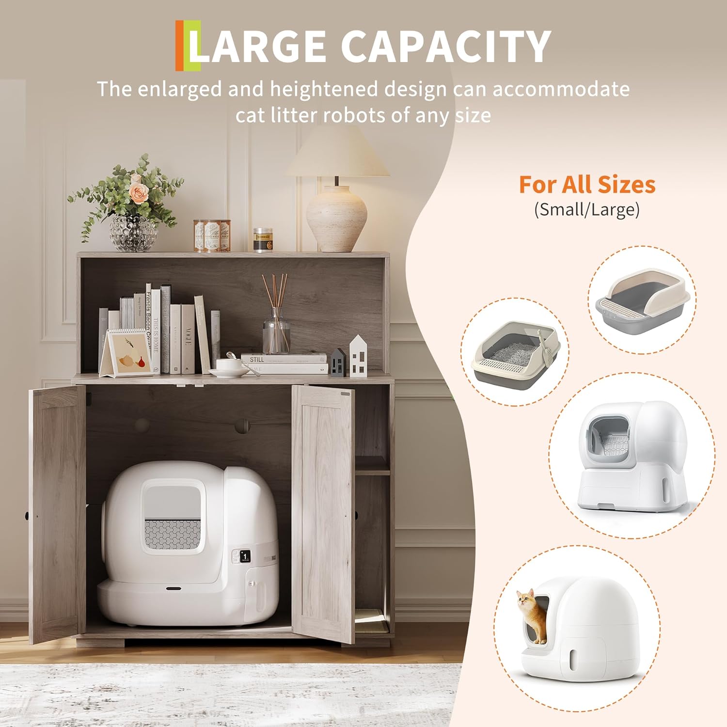 Large Cat Litter Enclosure with Litter Collector, Enclosure for Self-Cleaning Litter Boxes,Adjustable Shelf for Dog Proof,Charging Station, Large Hidden Litter Box for Cat, Cat House