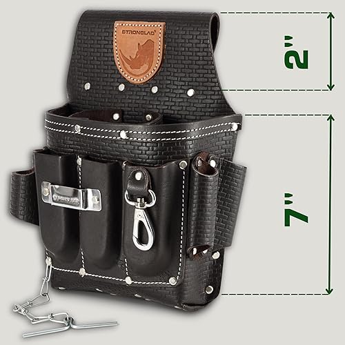 Miniatura 6 de STRONGLAD Cinturón de herramientas para electricistas de alta resistencia, bolsa de cuero de grano superior de 13 bolsillos, ajuste ajustable de 29