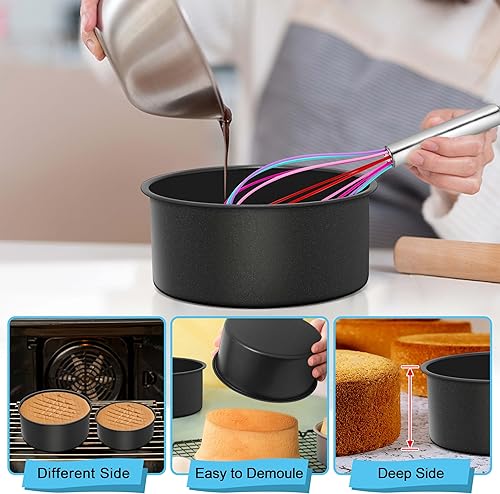 Miniatura 2 de E-far Juego de 3 moldes profundos para tartas (689 pulgadas), moldes redondos de acero inoxidable antiadherentes para hornear, pasteles de boda,