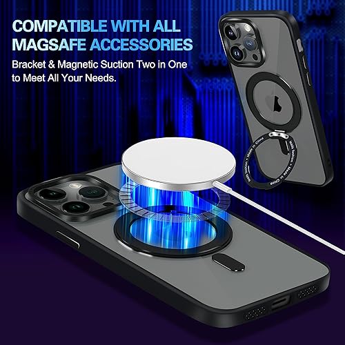 Miniatura 3 de PiMivco Funda magnética para iPhone 14 Pro Max compatible con Magsafe, iPhone 14 Pro Max con soporte de anillo giratorio de 360, translúcida