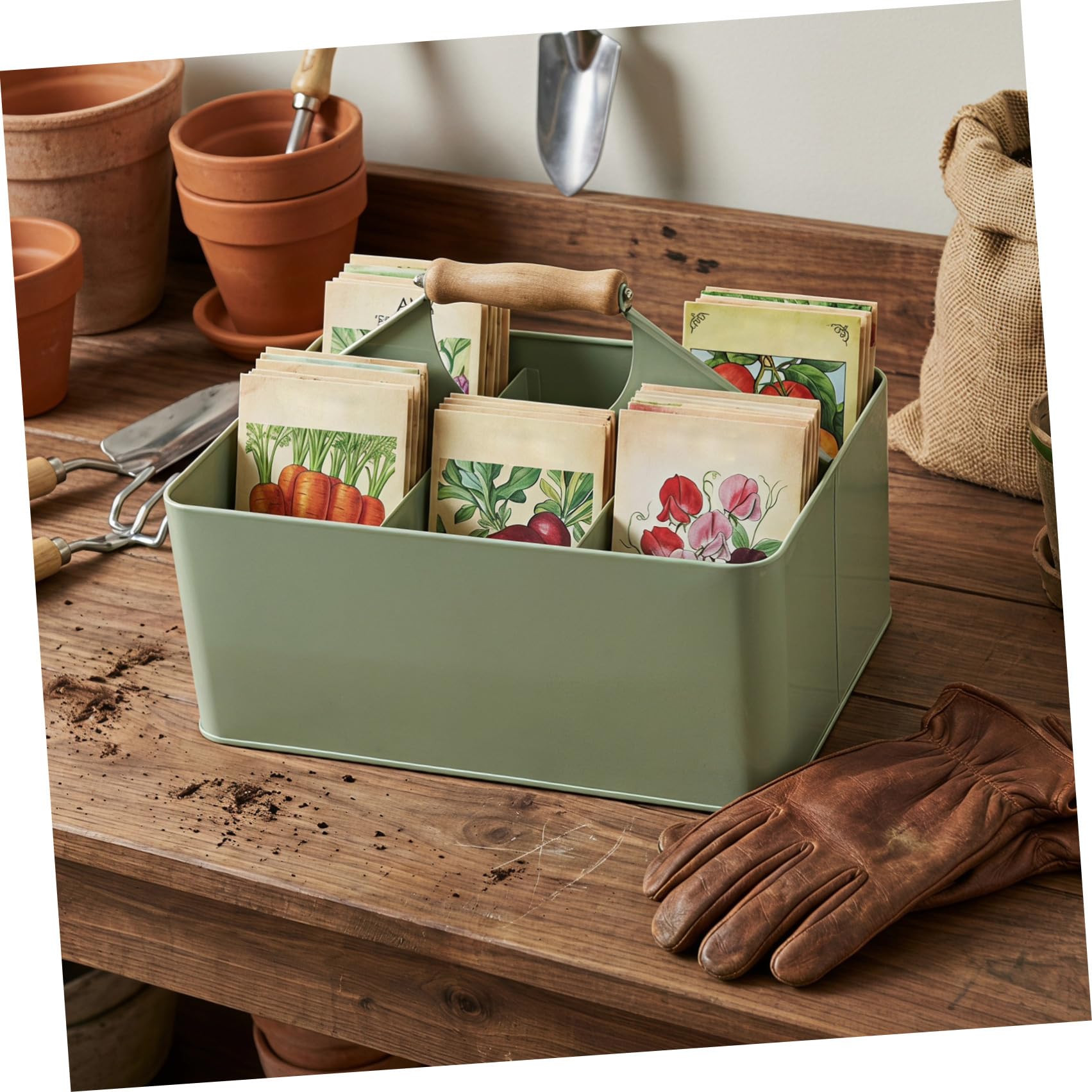 Caja Organizadora de Semillas de Jardín con 4 Compartimentos y Asa