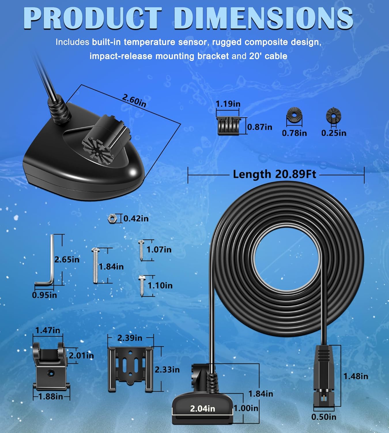710274-1 XNT 9 HW T Transom Mount Transducer with Temperature Sensor Fits for Humminbird Helix with Dual Spectrum Chirp 2D Sonar, 20Ft Cable Length