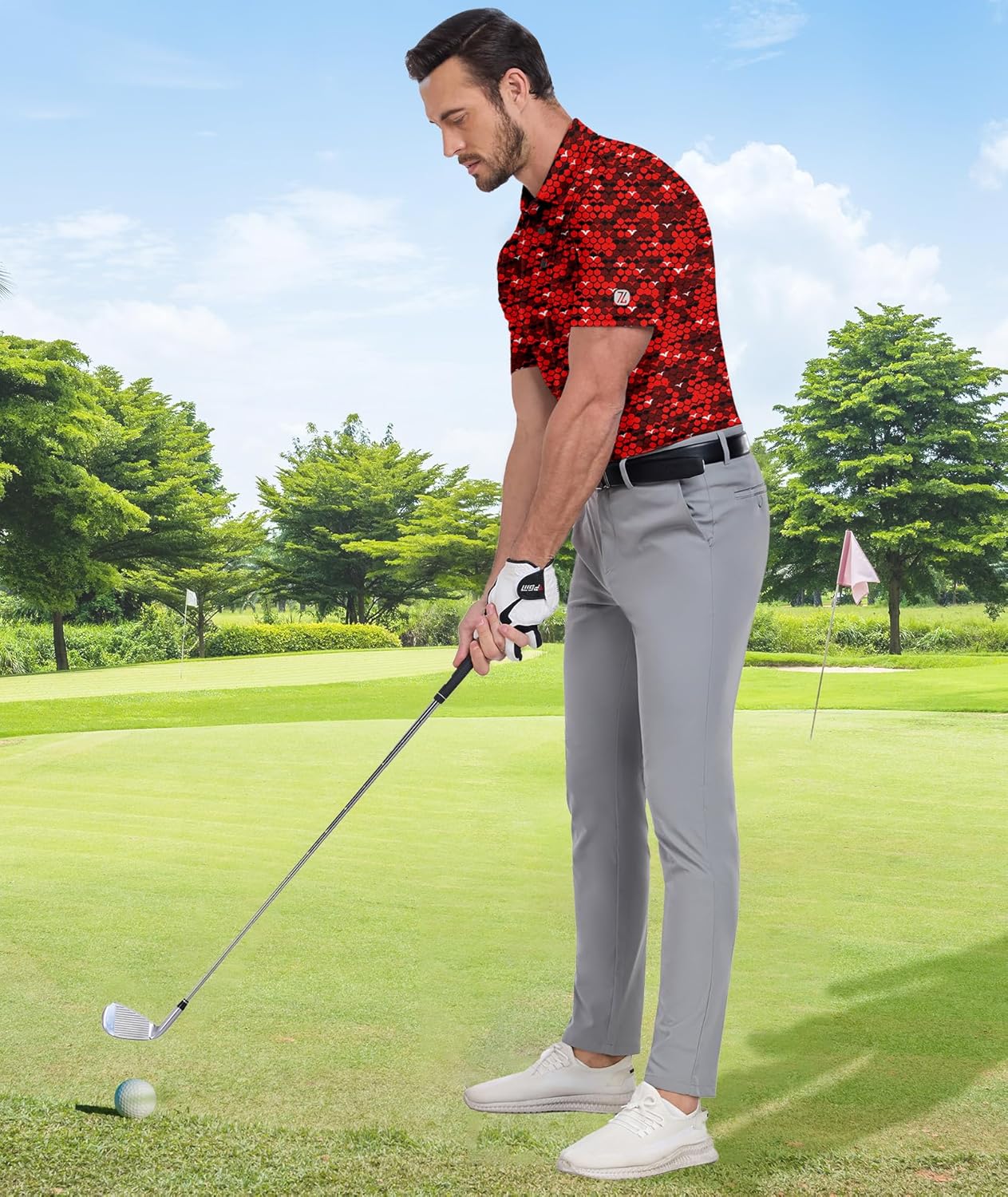 ZITY Mens Golf Shirt Short Sleeve Moisture Wicking Performance Daily Casual Print Patterns Collared Golf Polo Shirts for Men - Image 3