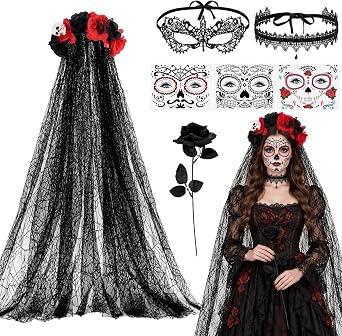 Yotako Day of the Dead Headband, 7 Pcs Day of the Dead Costumes for Women Accessories, Dia de Los Muertos Halloween Costume