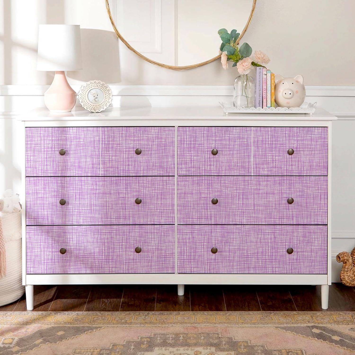 Purple Grasscloth Wallpaper 17.3"x 472" Peel and Stick Wallpaper Self-Adhesive Contact Paper Waterproof Vinyl Removable Wall Paper for Children's Room,Bedroom,Cabinets,Living Room,Shelf Liner