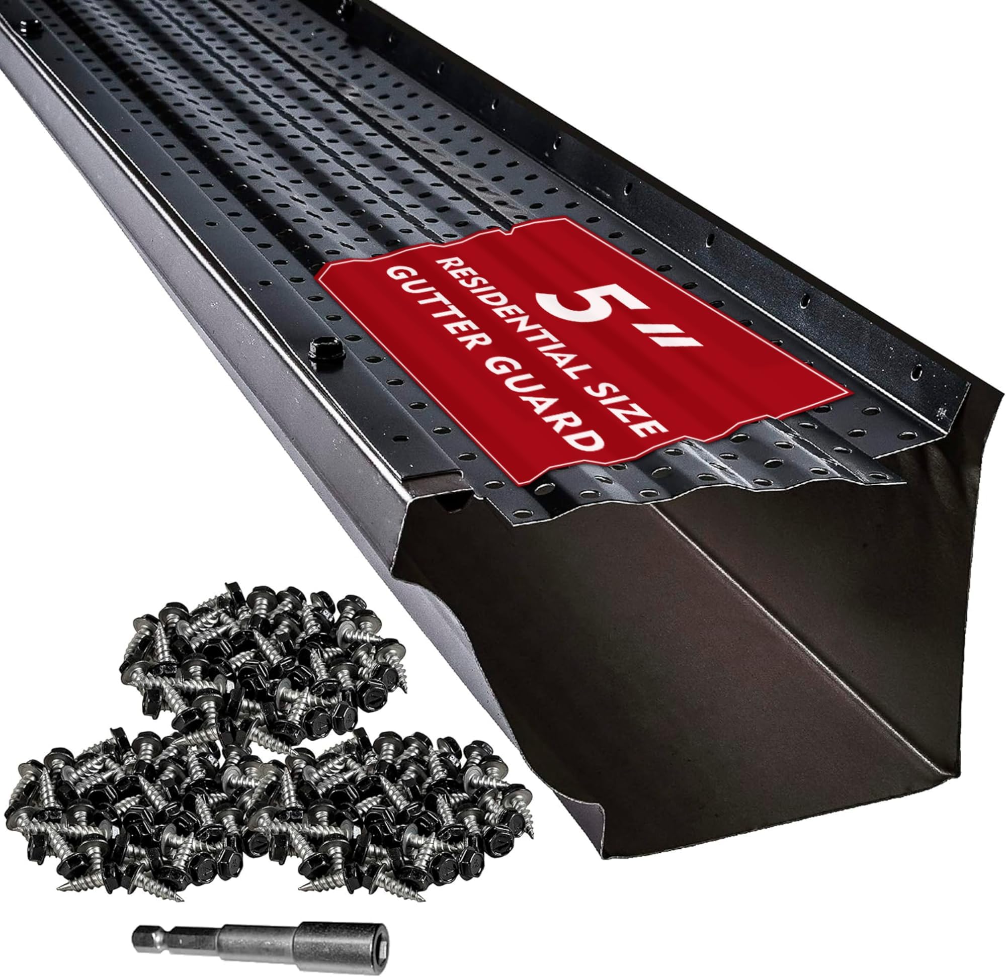 LeafTEK Heavy-Duty Aluminum Gutter Guard System, Fits 5 in, 100 ft, Black | Contractor-Trusted โข DIY Install Kit with Screws & Driver โข Made in USA โข Lifetime replacement warranty