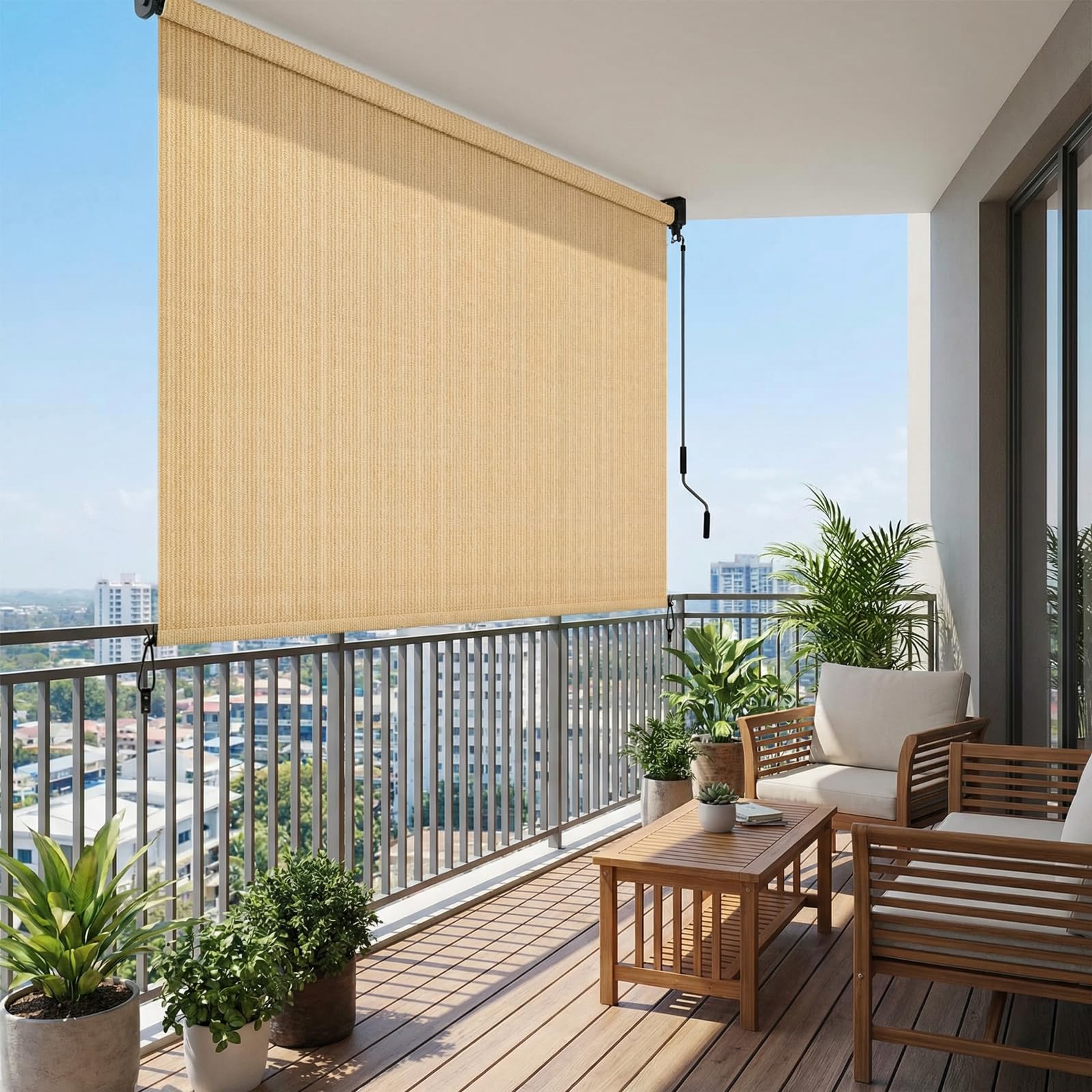 LIFERUN Toldo vertical de 180 x 240 cm, toldo vertical, HDPE para pérgola de terraza, toldo de balcón, tubo de aluminio con manivela inalámbrica, para balcón, terraza, jardín, caqui, 1 unidad