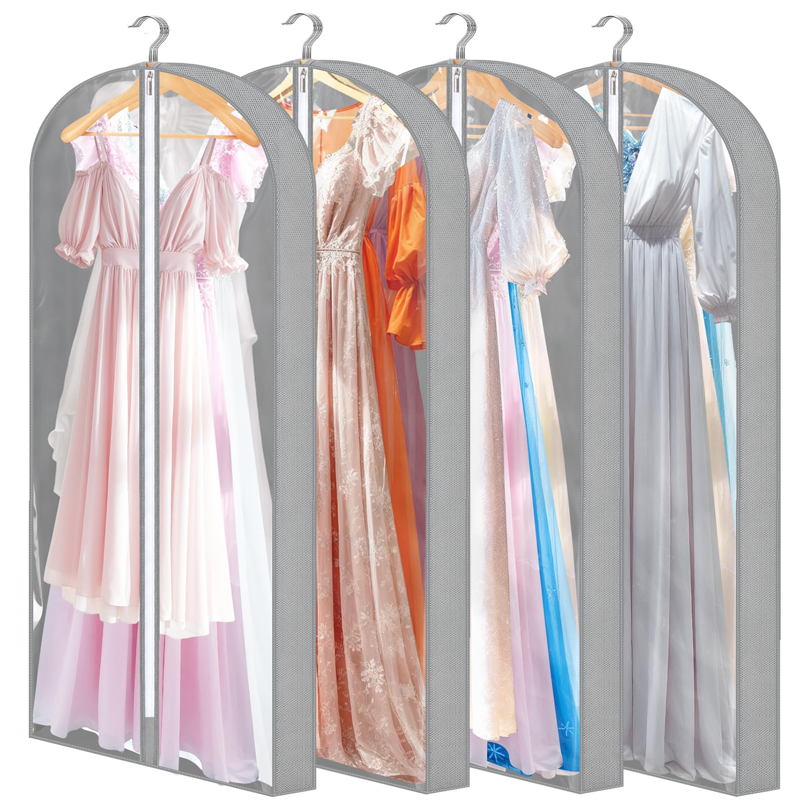 Dntorx 4 Stück Kleidersack, 152 x 60 cm Kleidersäcke mit 10 cm Seitenfalten, Transparente Kleiderschutzhülle mit Reißverschluss Kleiderhülle für Anzug Hemd Kleider Mantel