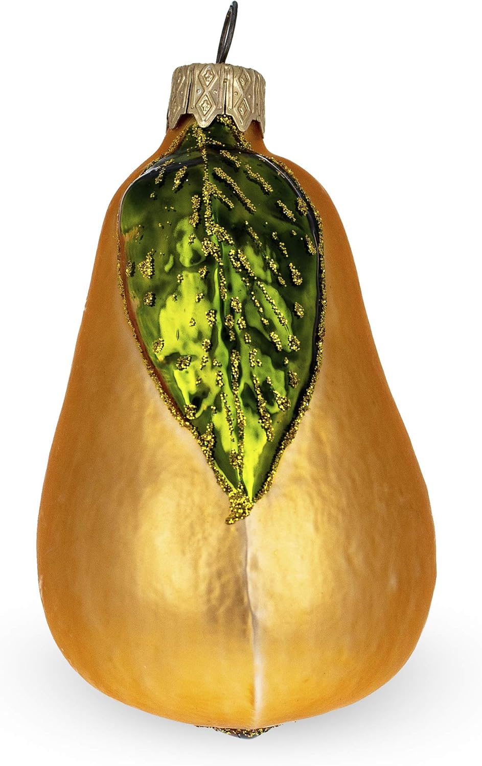 Pear with Green Leaf Glass Christmas Ornament 3.8 Inches - Image 2