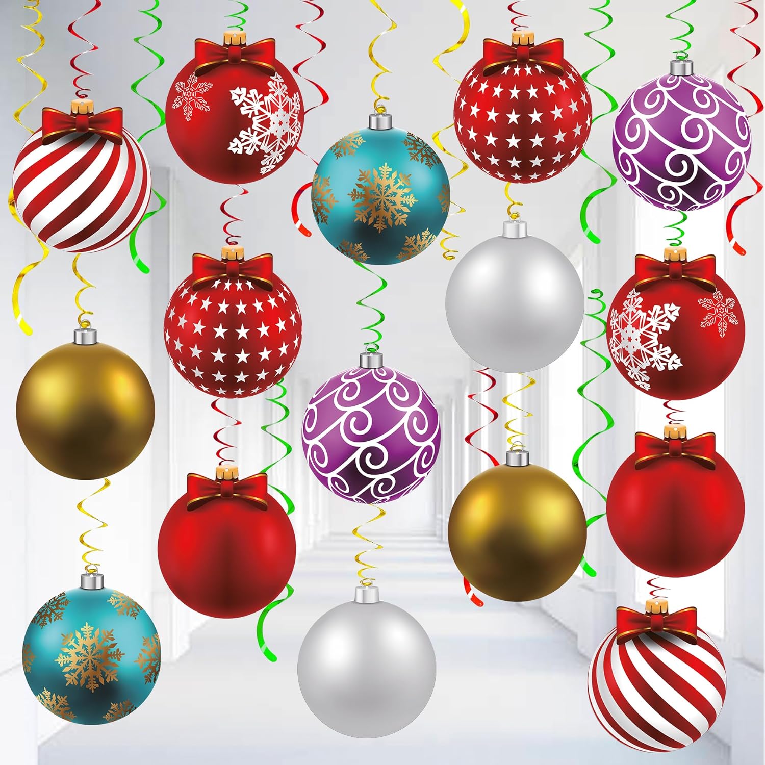 KatchOn, Christmas Swirl Decorations Set - Pack of 30 | Christmas Decorations | Christmas Tree Ball Cutouts for Christmas Tree Decorations | Christmas Ceiling Decorations, Christmas Party Decorations Bauble Blue